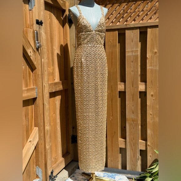 🆕 BRONX & BANCO 🧿 NWOT Allegra Gold Sequin & Beaded Maxi Dress, Sz M US 6 - Picture 5 of 16